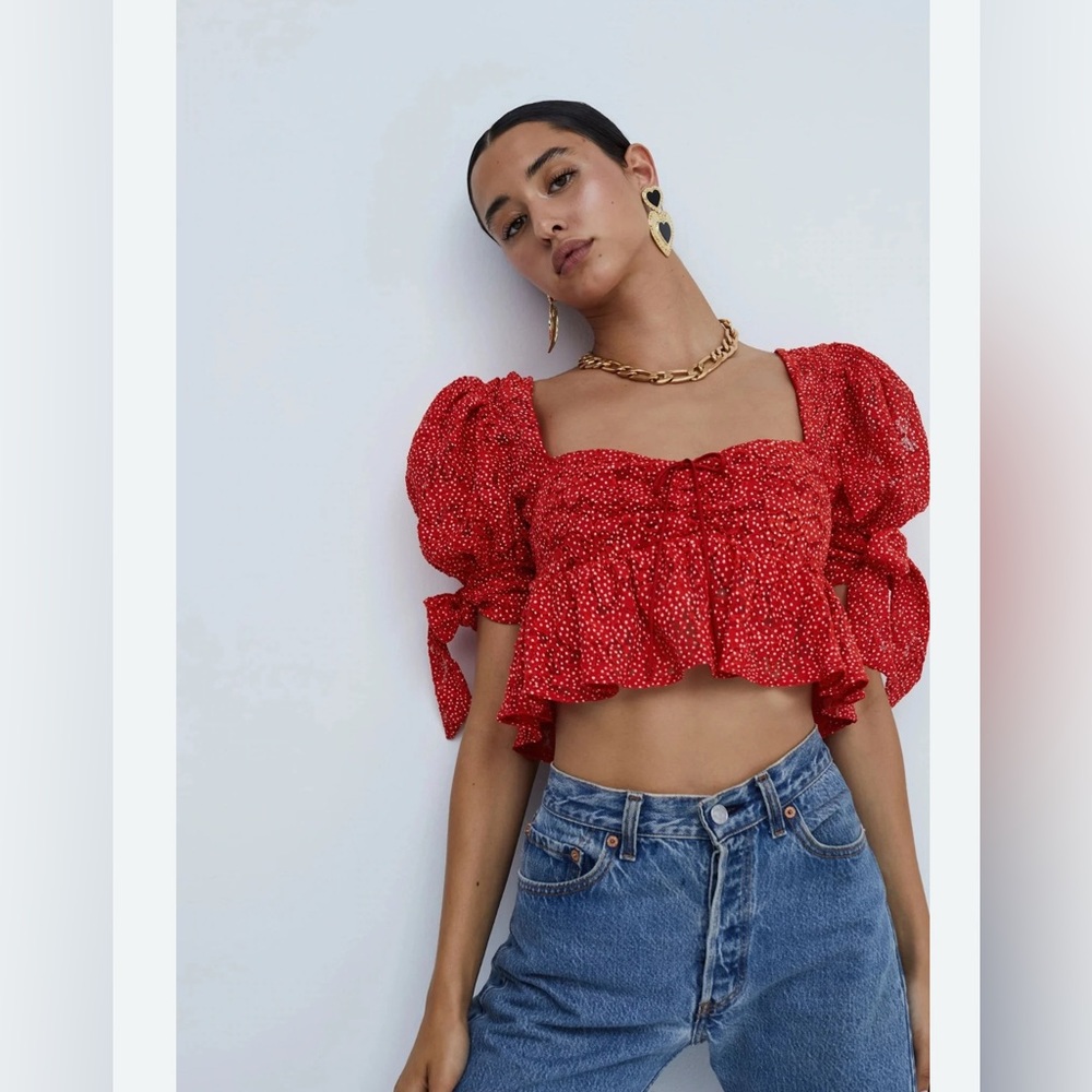 For Love And Lemons Red Floral Blouse